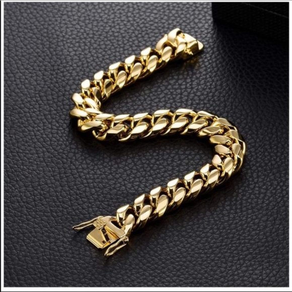 Cuban Link Chain Bracelet,18K Gold Plated new - Picture 3 of 5